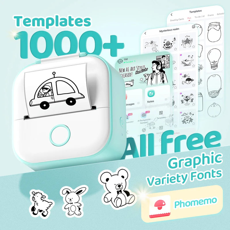 Phomemo T02 Impresora Térmica Mini Inalámbrica de Bolsillo, Impresora de Stickers para DIY, Regalo para Estudiantes